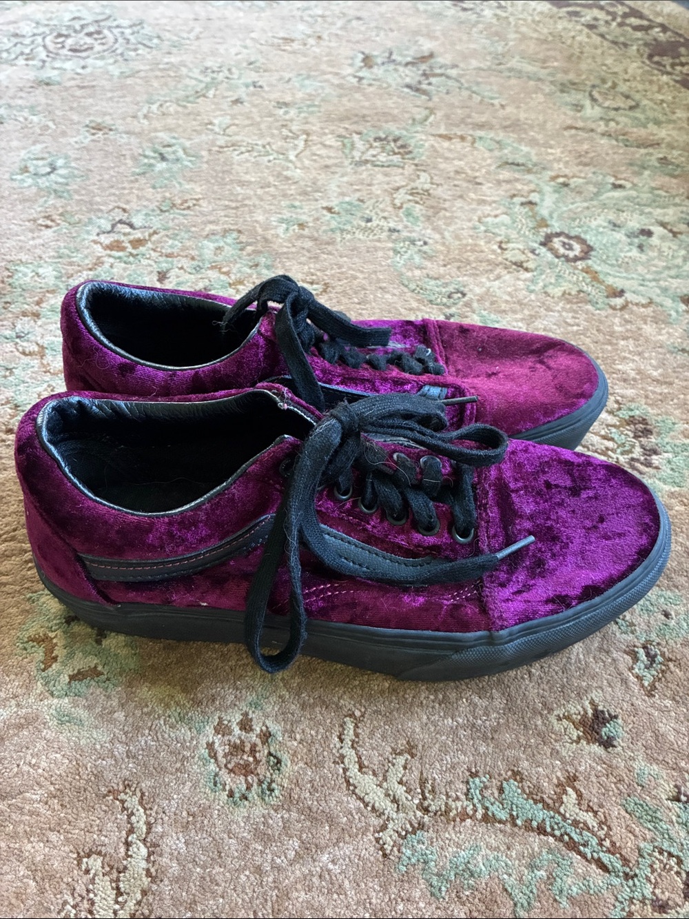 Vans Velvet Low Top Sneakers in Deep Plum with Black Accents
